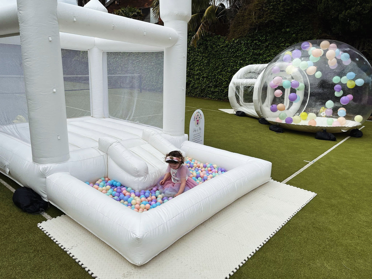 White Bouncy Castle with Mini Slide & Ball Pit (4x2.5)