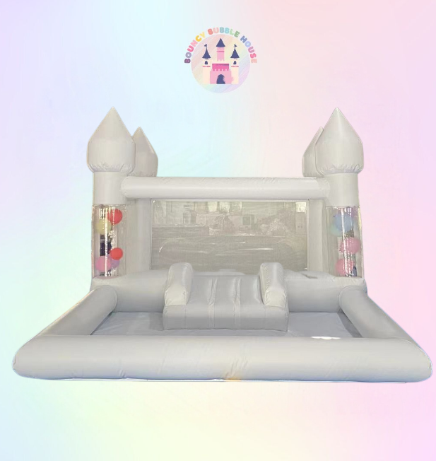 White Castle with Mini Slide & Ball Pit with Floating Balloons (4x3)