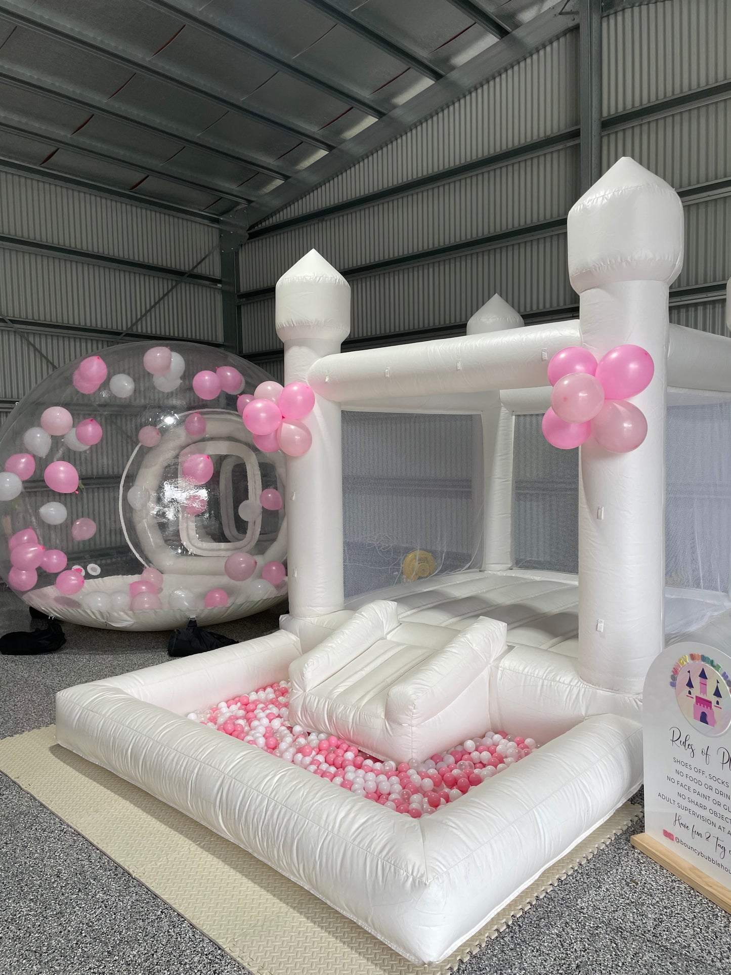 White Bouncy Castle with Mini Slide & Ball Pit (4x2.5)