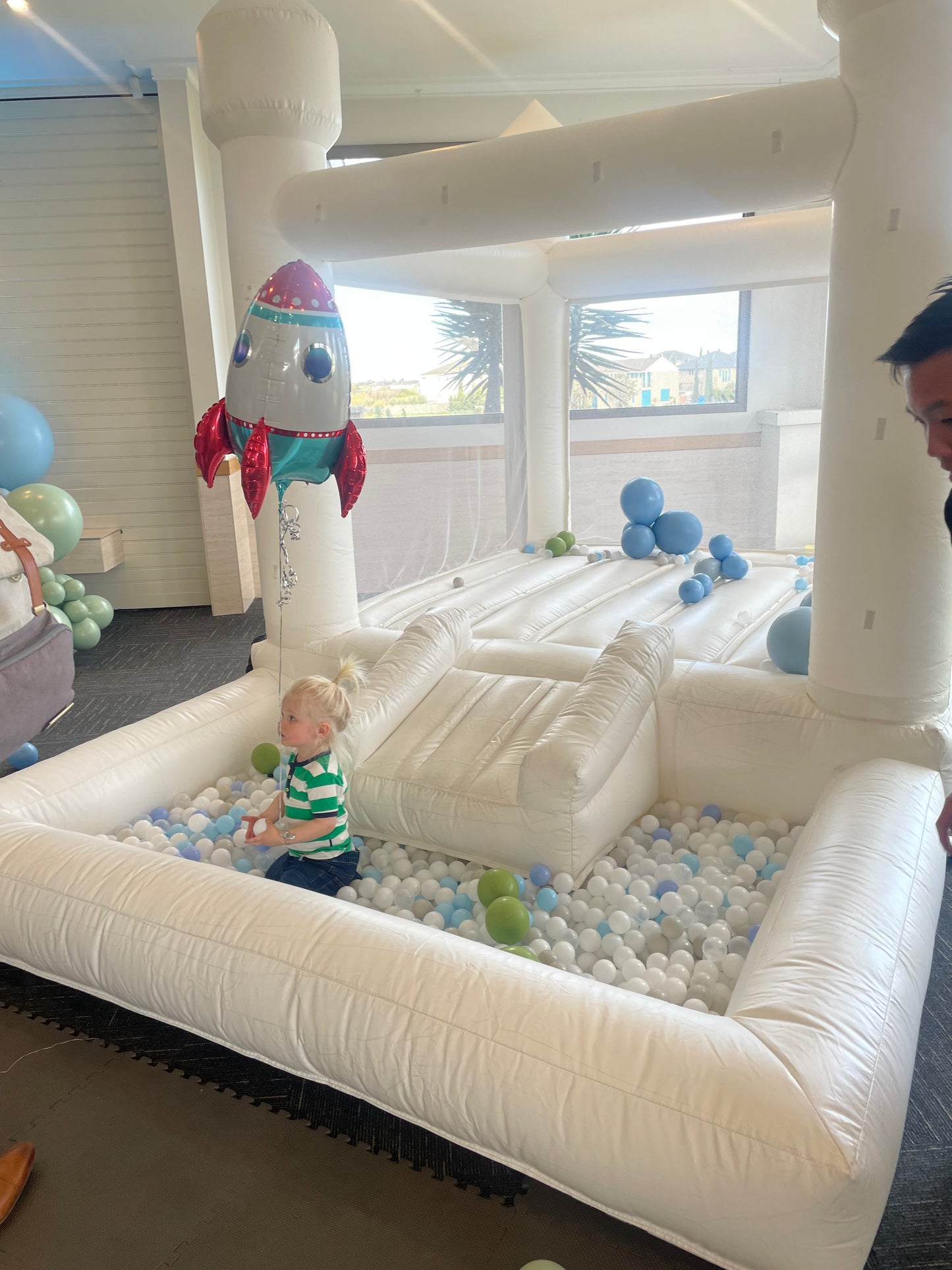 White Bouncy Castle with Mini Slide & Ball Pit (4x2.5)