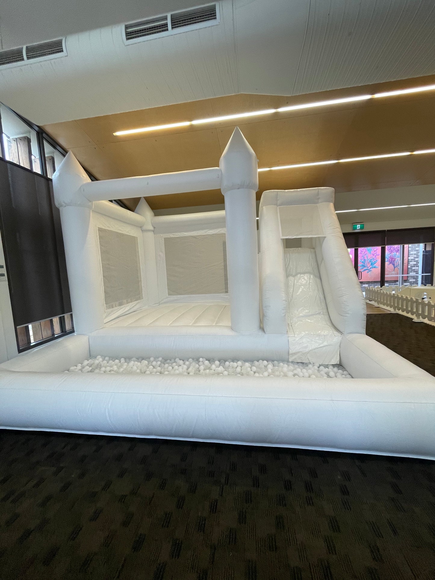 White Bouncy Castle with Slide & Ball Pit (5x5)