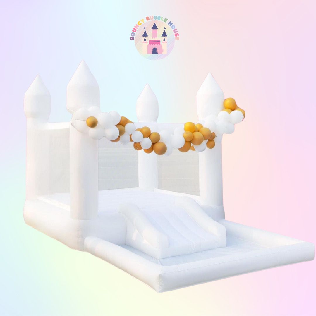 White Bouncy Castle with Mini Slide & Ball Pit (4x2.5)