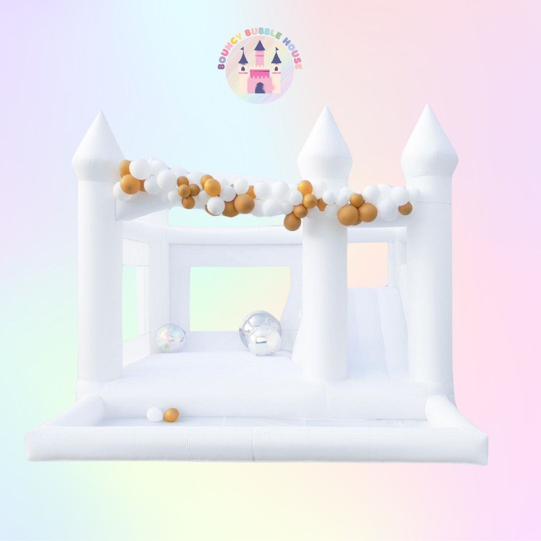 White Bouncy Castle with Slide & Ball Pit (5x5)