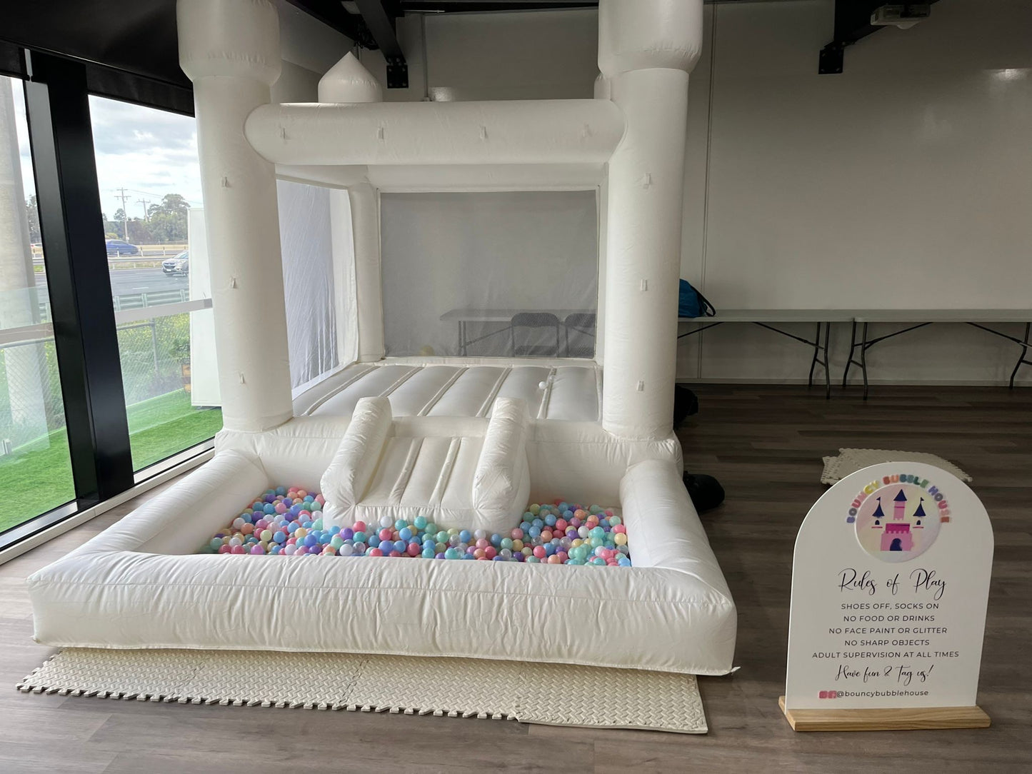 White Bouncy Castle with Mini Slide & Ball Pit (4x2.5)